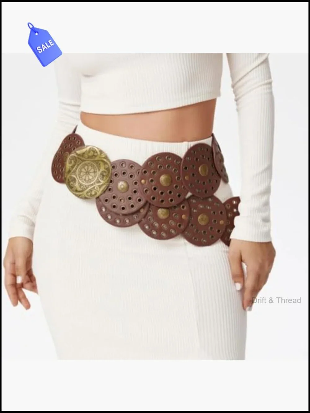 Wide Western Belt with Rotating Disc Conchos Boho Cowgirl Belt Jeans Dress